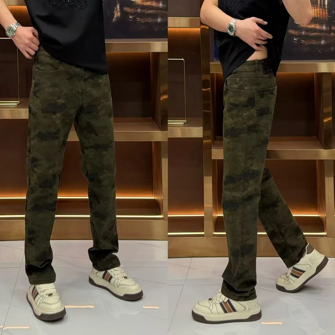 9899男士英伦风直筒迷彩牛仔裤轻奢大气休闲牛仔裤