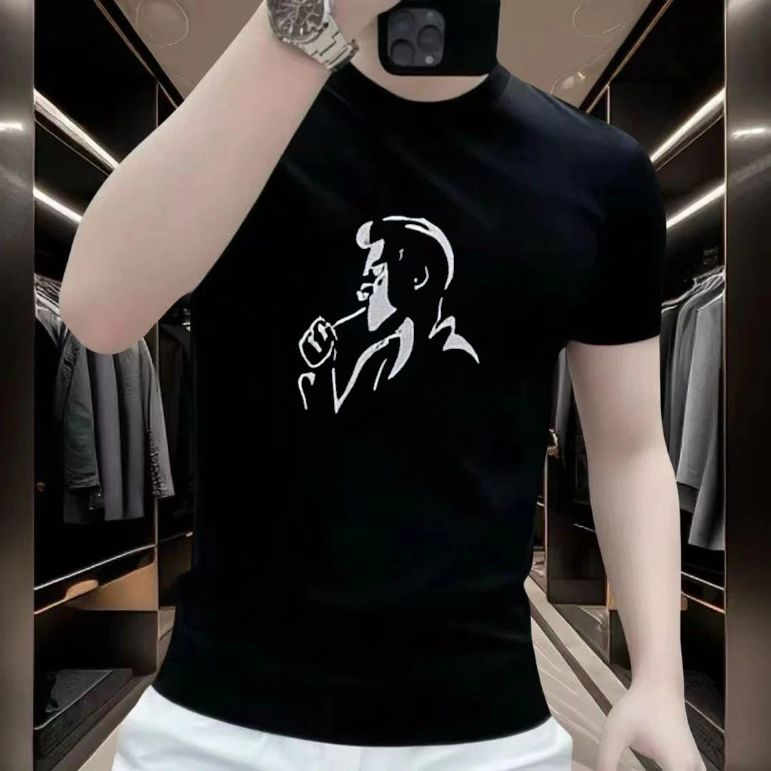潮牌短袖t恤男士2025夏季新款重磅百搭纯纯棉休闲修身印花T恤上衣