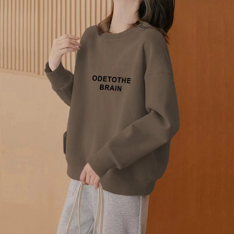 圆领套头打底衫加绒加厚卫衣女2025秋冬季新款宽松韩版潮情侣外套