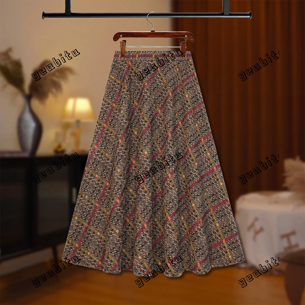 【妮妮】秋冬新款高腰A型不褪色裙复古格纹半身裙时尚显优雅D8350