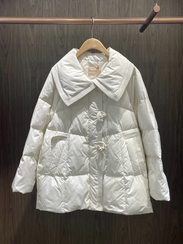 芭家2024冬款时尚百搭气质宽松设计师中长款羽绒服92Y6551-1599B