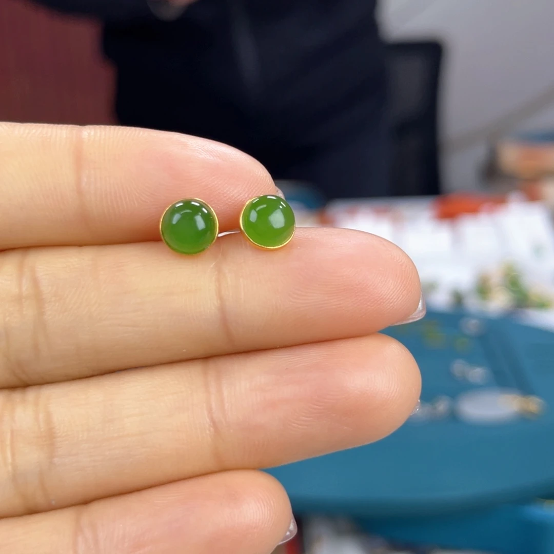 和田玉耳饰18K金镶嵌