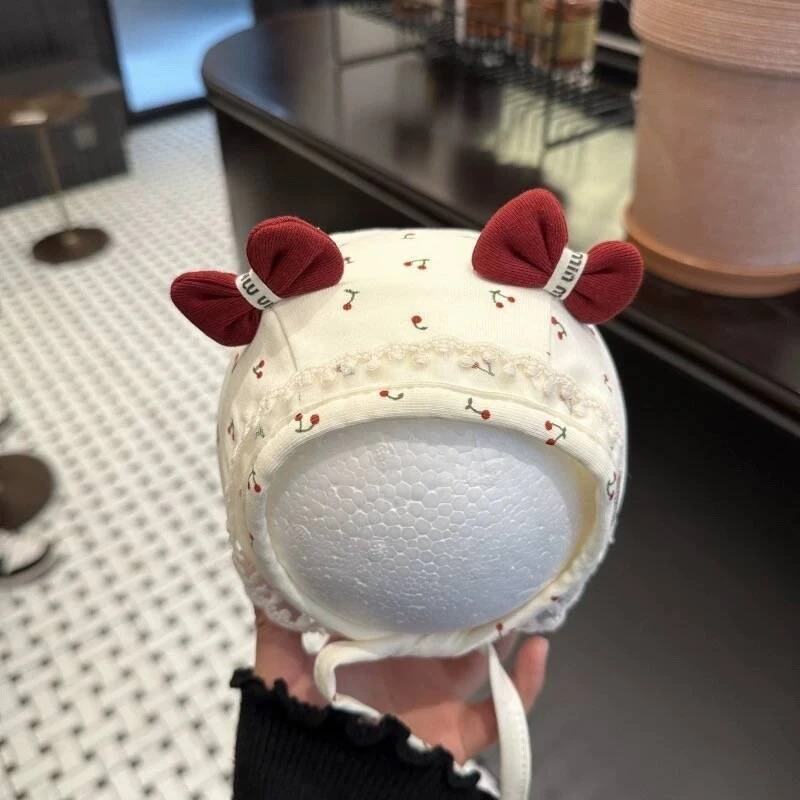 宝宝开春帽子可爱护耳帽可爱系带婴儿套头帽春夏小月龄甜美洋气帽