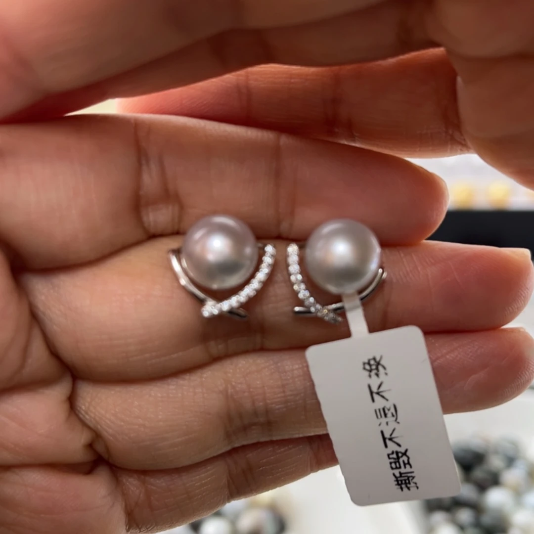 【闪购商品】海水珍珠耳饰银S925镶嵌9-10mm澳白