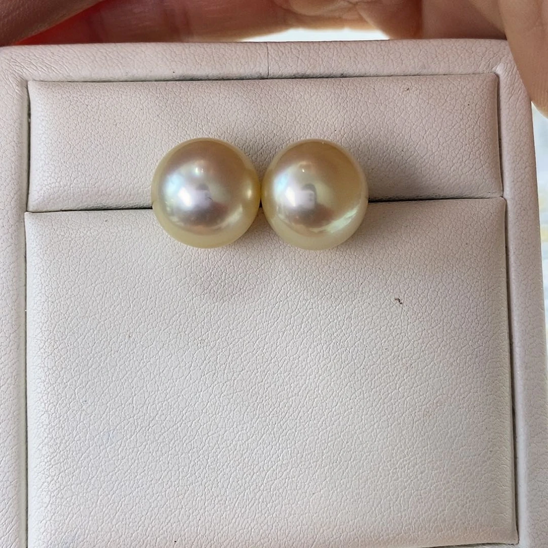 海水珍珠耳饰18K金镶嵌南洋干枯金珠12-13m m