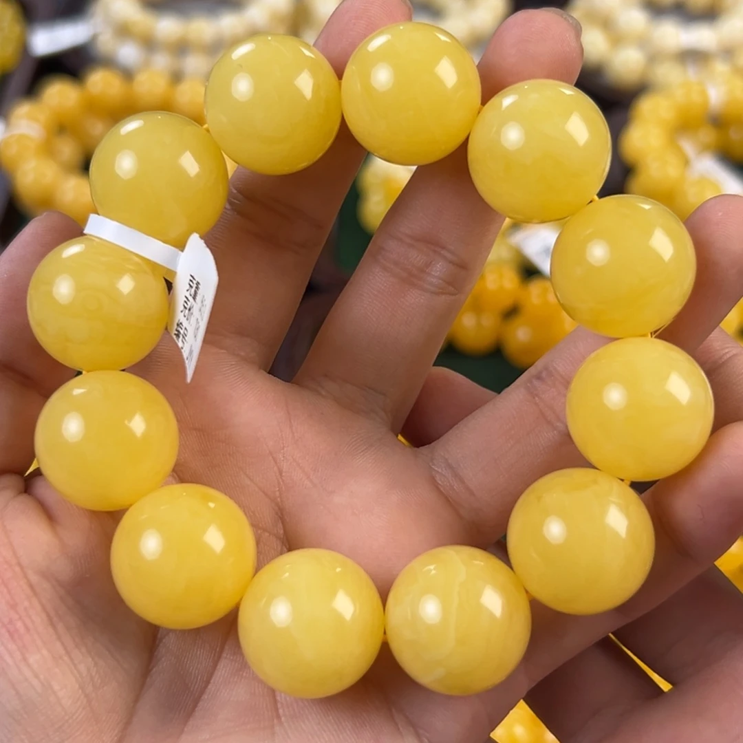 琥珀未镶嵌手链55.3g焦皮同料圆珠2.0 jyy