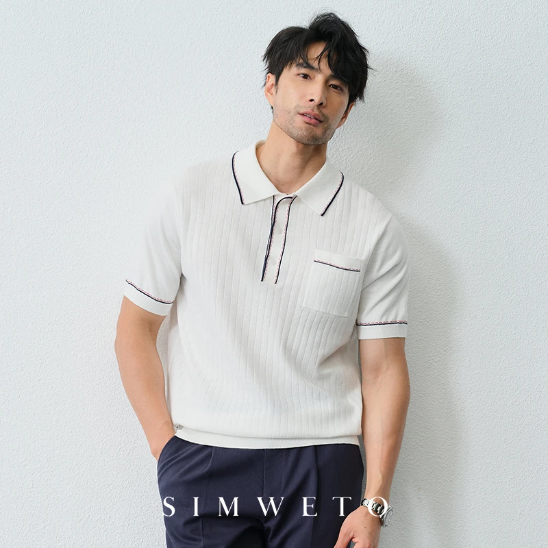 意式老钱度假风 14针Riviera纯棉撞色马球polo衫男士休闲短袖T恤