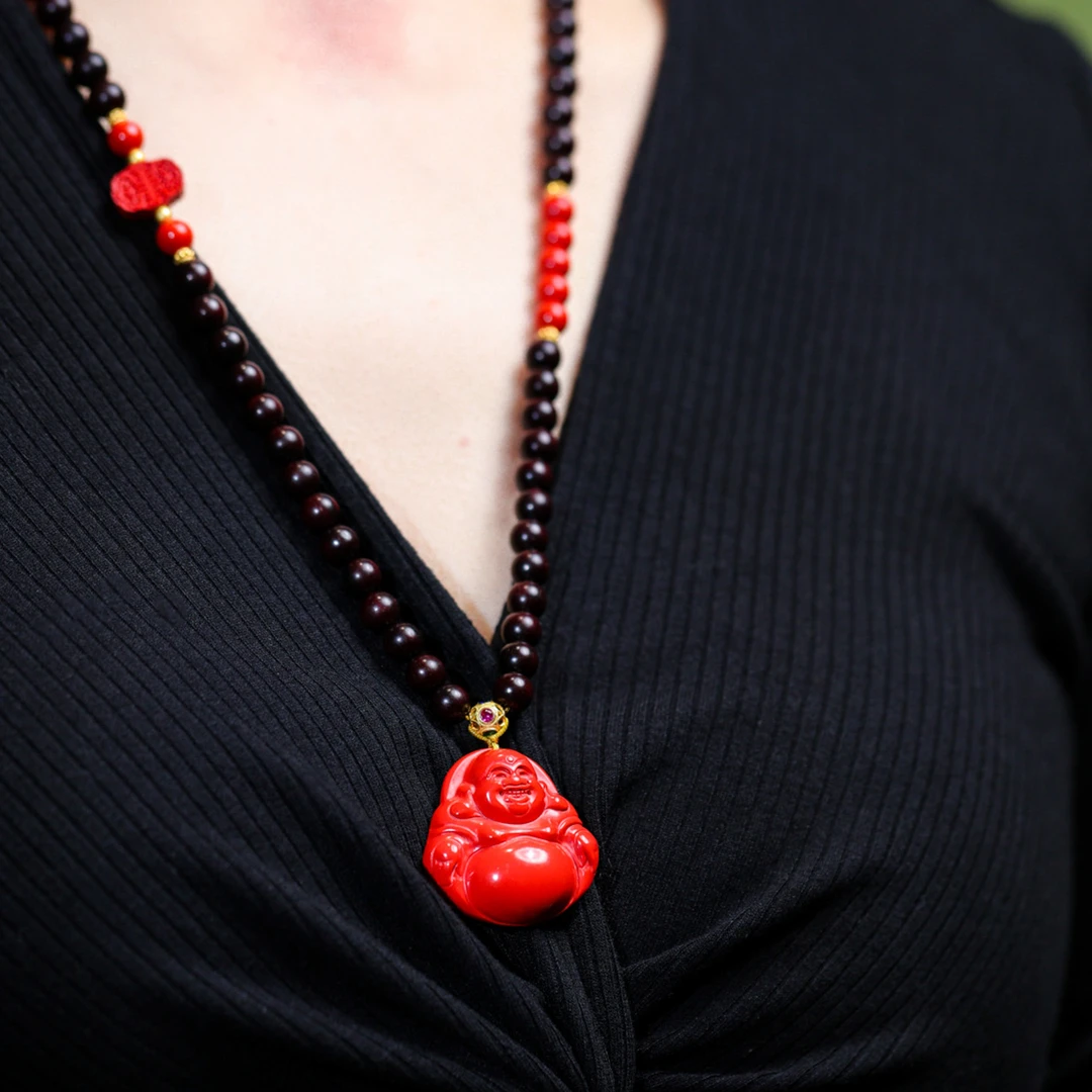 含辰砂工艺品【清音引】朱砂佛公 6mm小叶 长短可调款吊坠my