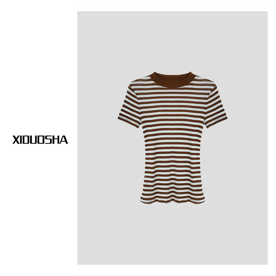 XIDUOSHA/喜朵莎夏款新品圆领撞色条纹T恤衫 XDS1397
