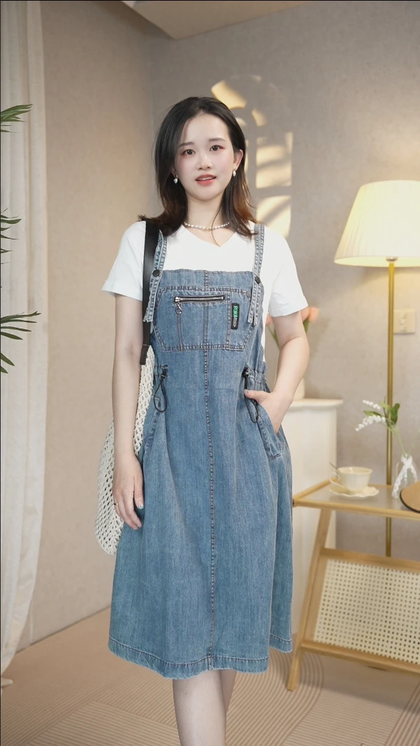 牛仔连衣裙女2025夏季新款短袖减时尚洋气韩版收腰假两件背带裙子