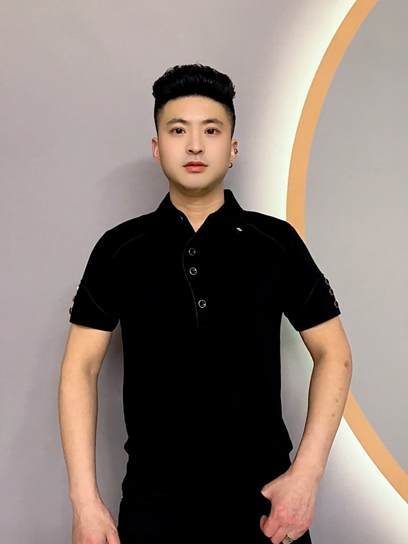 夏季男纽扣男士国潮黑色POLO衫运动衬衫轻奢简约修身翻领休闲时尚