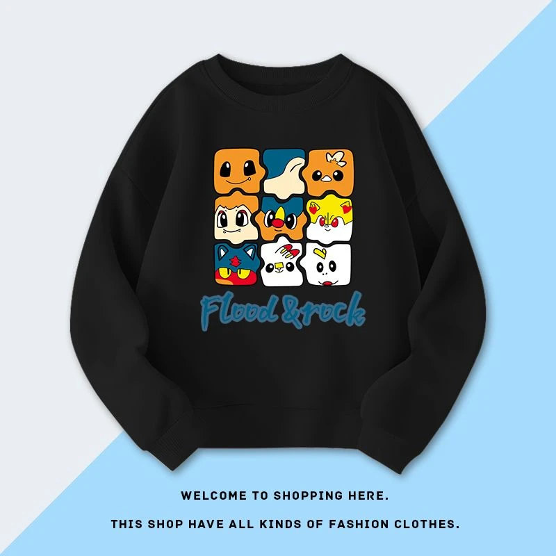 四季通穿新款男女加绒卫衣宝可梦卡通印花韩版百搭外套上衣潮