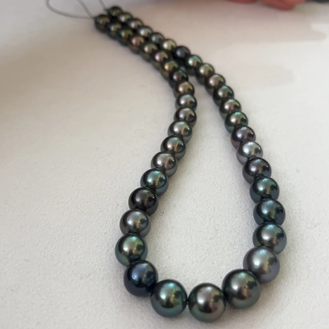 银S925镶嵌海水珍珠颈饰孔雀炫彩9-11