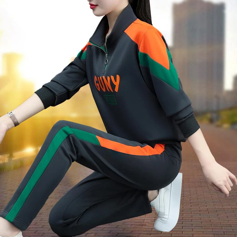 啄木鳥立领卫衣休闲运动服套装女春秋2025新款中年妈妈洋气两件套