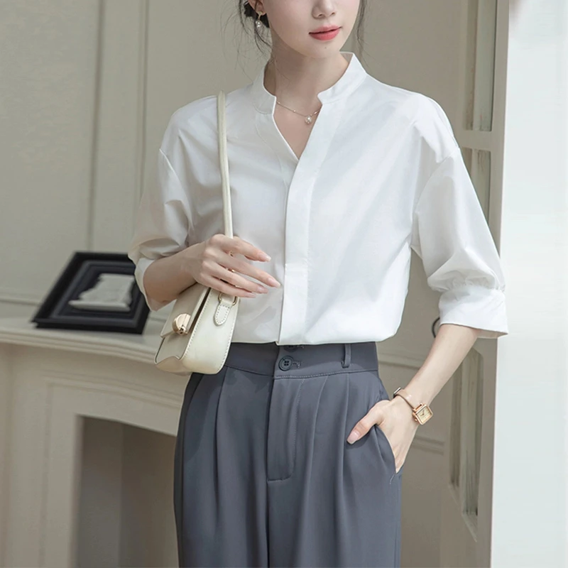 白色衬衫女短袖夏季新款面试气质正装工作服职业正式场合通勤衬衣