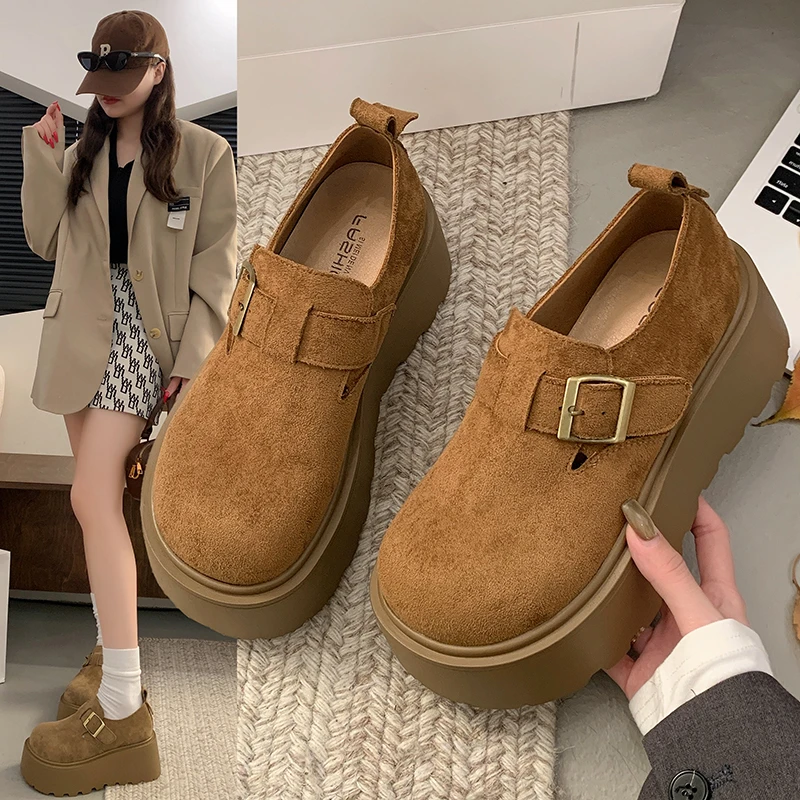 松糕厚底增高女鞋勃肯鞋2025新款秋季复古一脚蹬乐福鞋博肯鞋