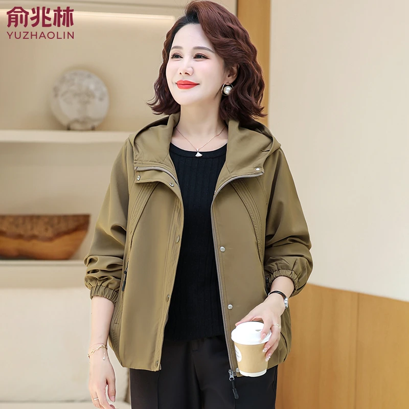 俞兆林中年妈秋装外套休闲大码风衣洋气中老年女春秋短款夹克上衣