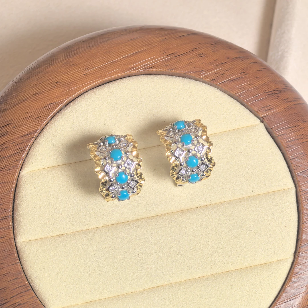 S925银天然绿松石U形耳环多样性发一