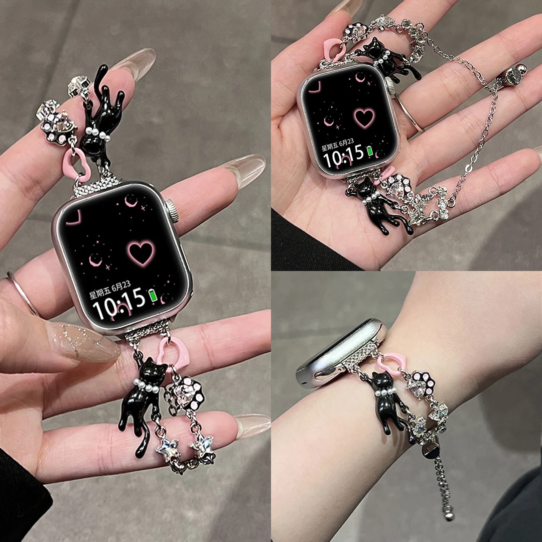 y2k千禧风适用apple watch s10表带金属苹果手表s11闪钻iWatch s9