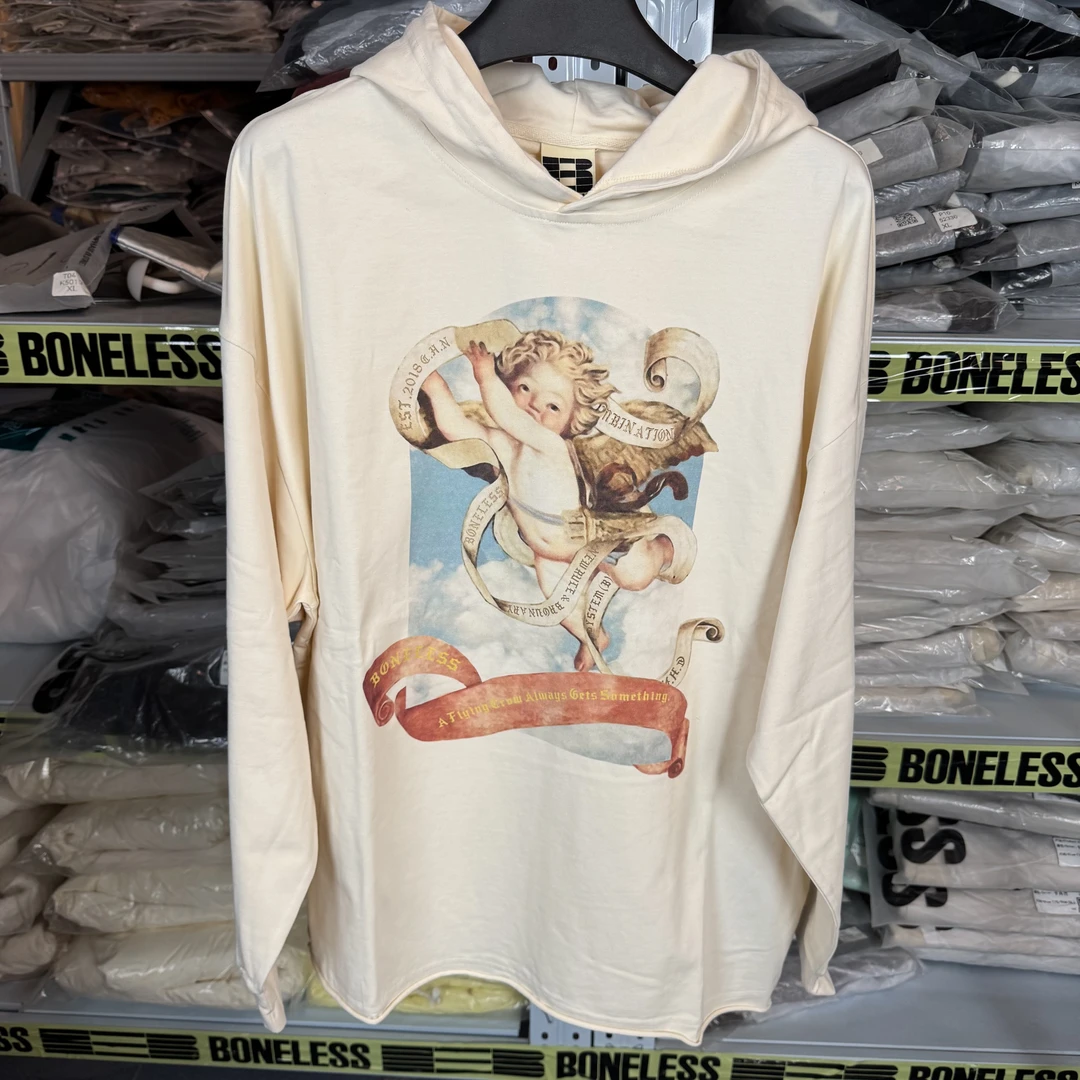 BLS天使半弧图案下脚散边帽衫K3285