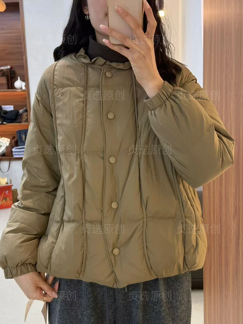 8812-休闲风常规羽绒服潮流纯色冬季休闲圆领复古百搭网红