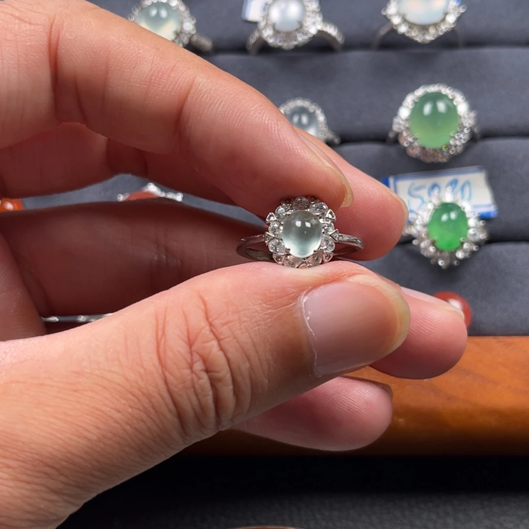 翡翠银S925镶嵌戒指缅甸翡翠A货