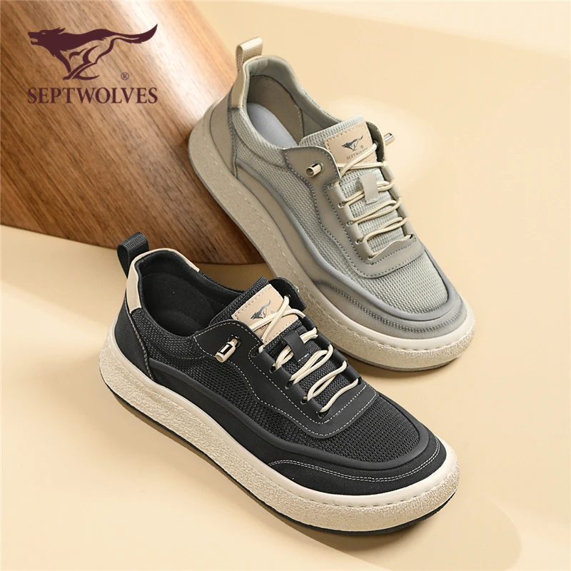 七匹狼男鞋秋季新款潮流工装休闲鞋男士透气休闲板鞋轻便网面潮鞋