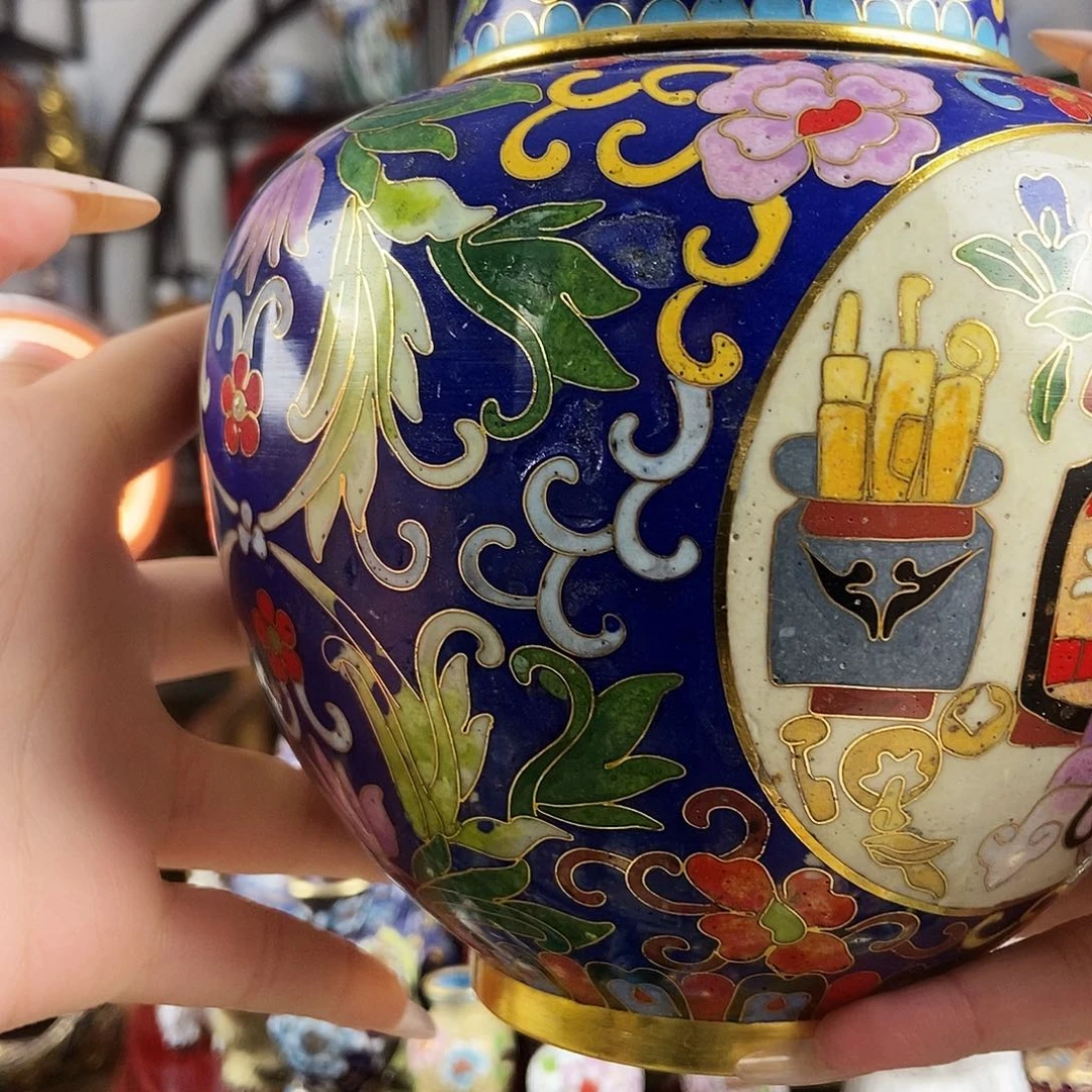 暖***）铜宝蓝色西瓜罐（微瑕放漏）