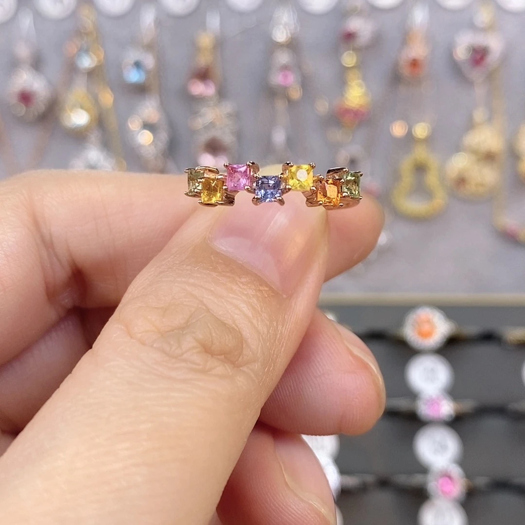 彩色蓝宝石戒指银S925镶嵌