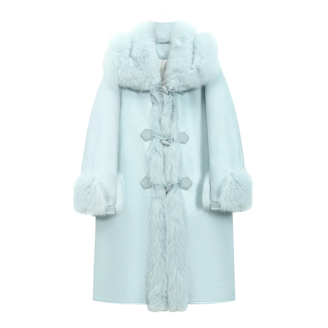 宁熙ec原创2024秋冬外套长款领门襟气质名媛加厚保暖大衣A8398