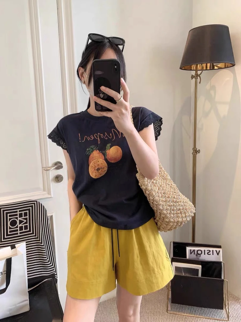 【刘噗噗】南油彩色麻感休闲阔腿短裤 pk