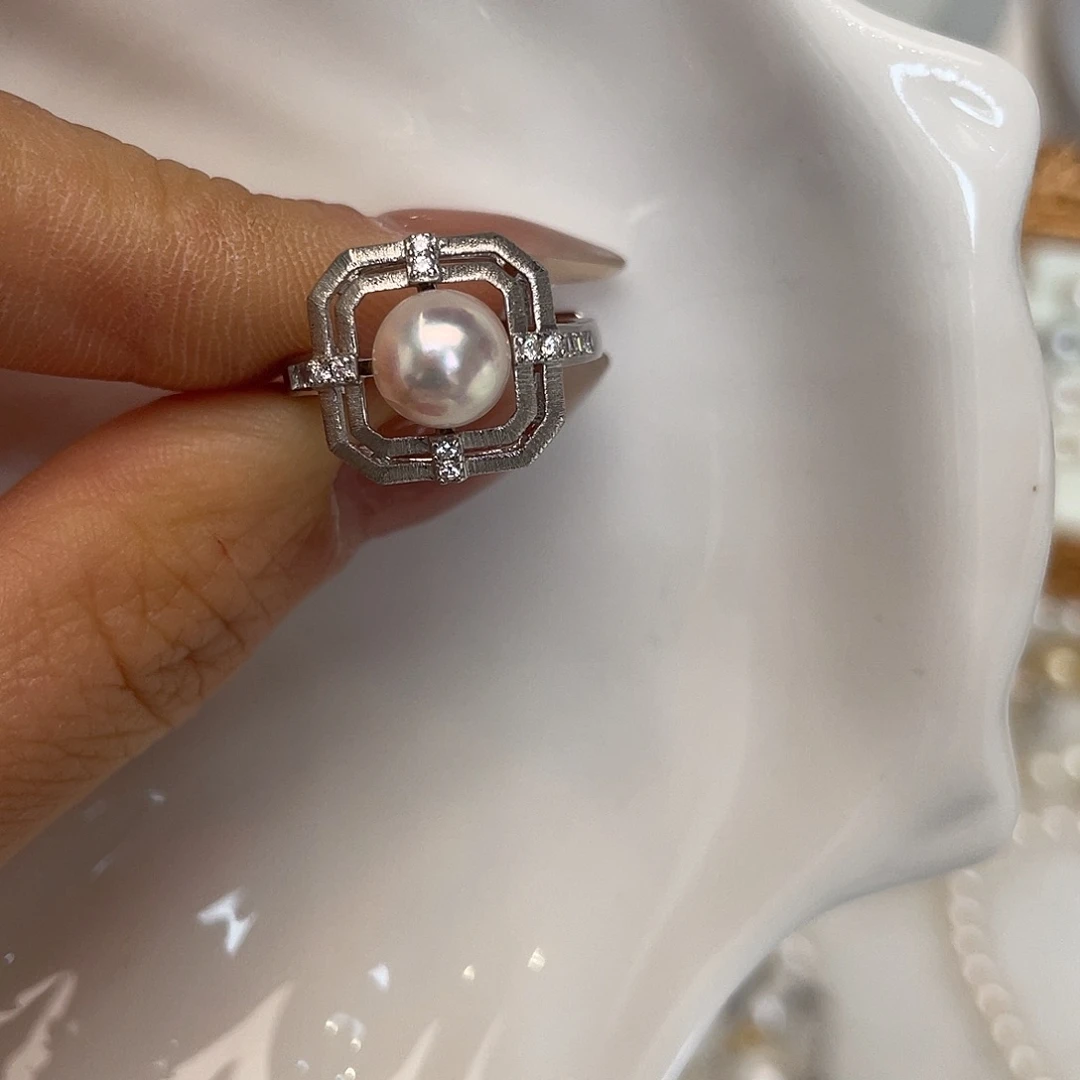 戒指银S925镶嵌海水珍珠