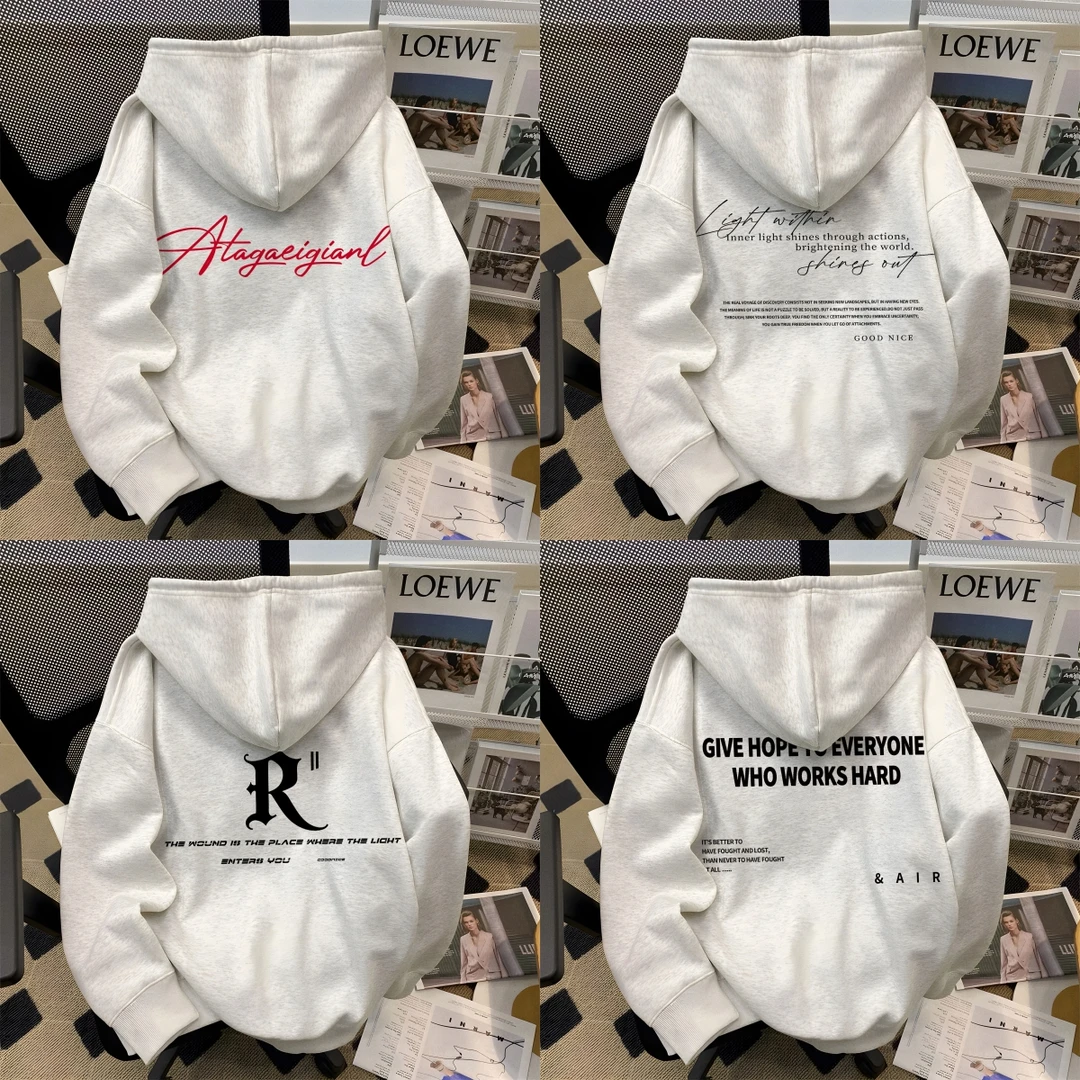 重磅美式高街简约字母印花秋冬季情侣连帽卫衣男女同款宽松型外套