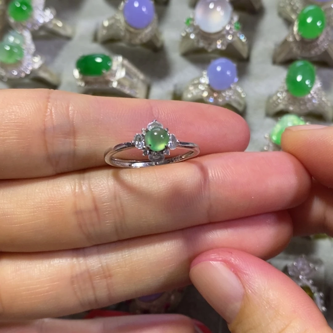 翡翠戒指银S925镶嵌戒指