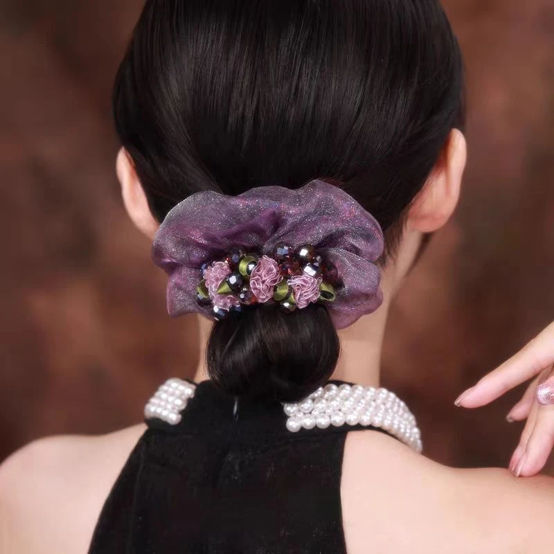紫藤花大肠发圈时尚欧根纱扎发皮筋高弹力皮套头绳头花发饰头绳扎