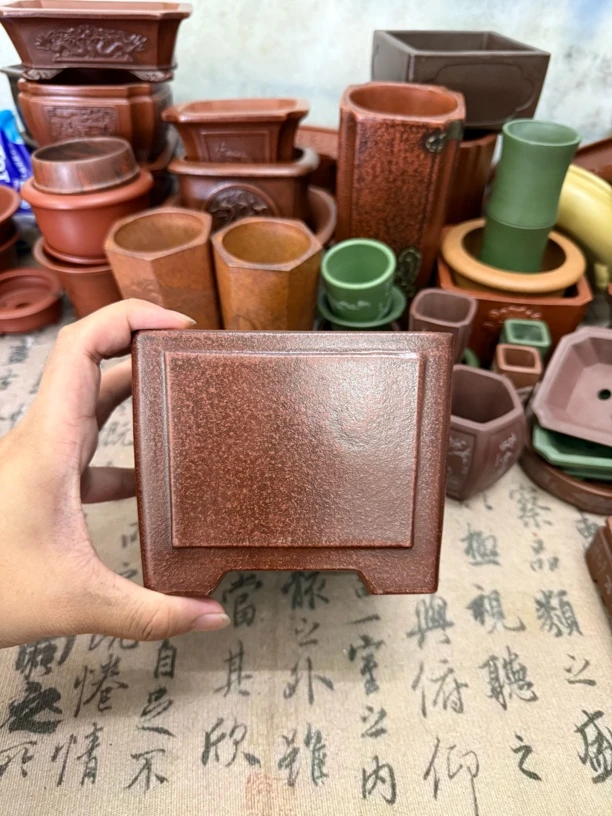 宜兴紫砂内经13x9.5cm红泥仿古四方一颗印紫砂花盆鹏熠轩精选花盆