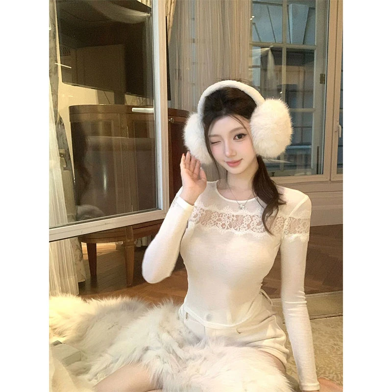 2026春季新款纯欲辣妹小心机镂空蕾丝修身长袖上衣配短裤两件套女