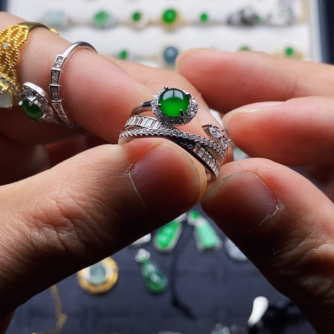 银S925镶嵌戒指翡翠戒指