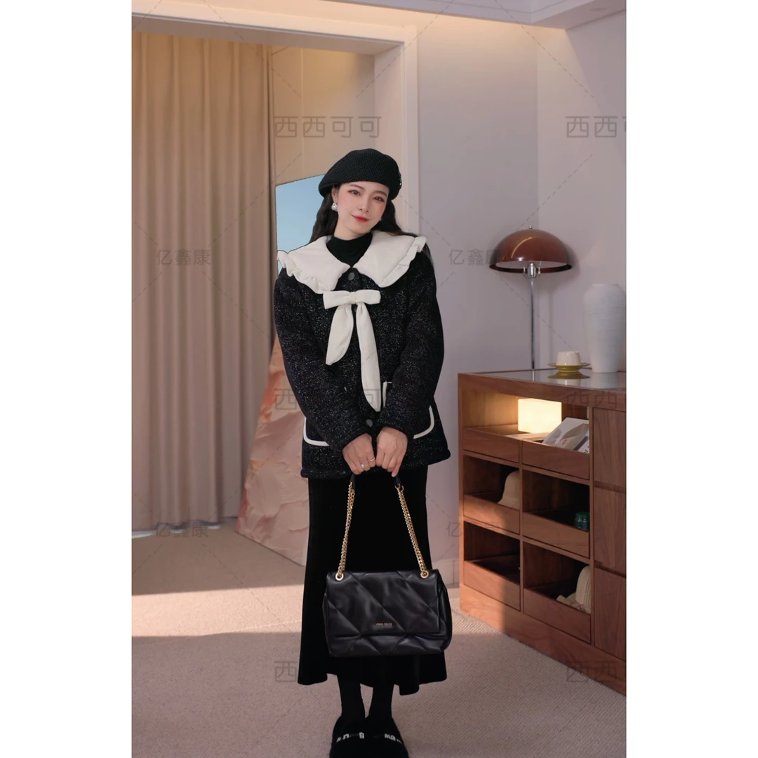 小香风韩系甜美可外穿家居服2024冬季新款女保暖三层加绒加厚套装