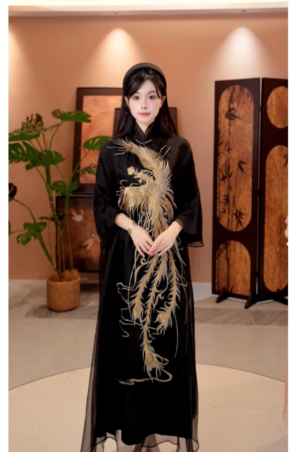 [凤凰台]H6301夏季新款真丝刺绣国风气质连衣裙 妮妮