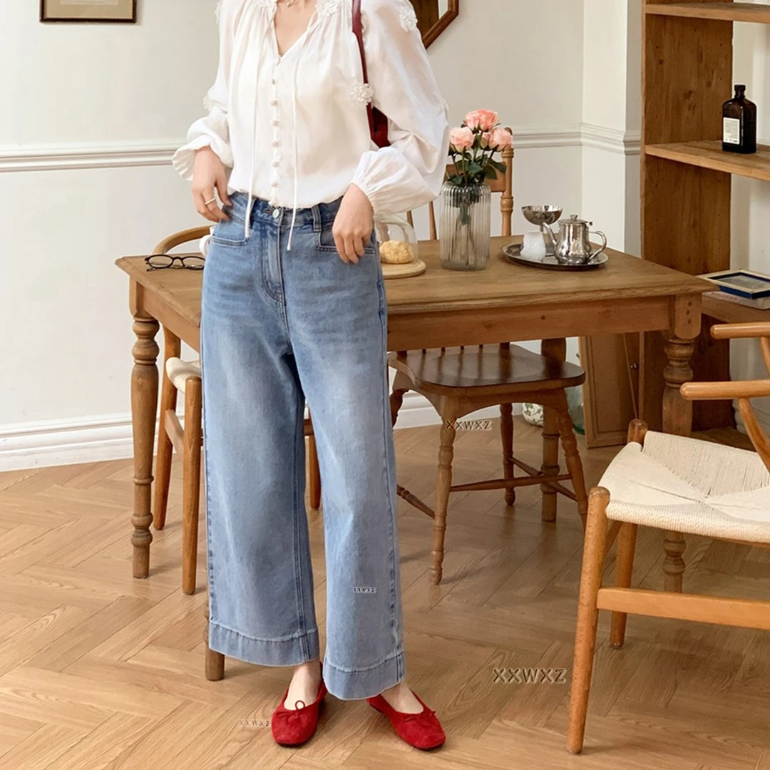 晴空蓝色九分牛仔裤韩系百搭显瘦休闲长裤ins#z1614