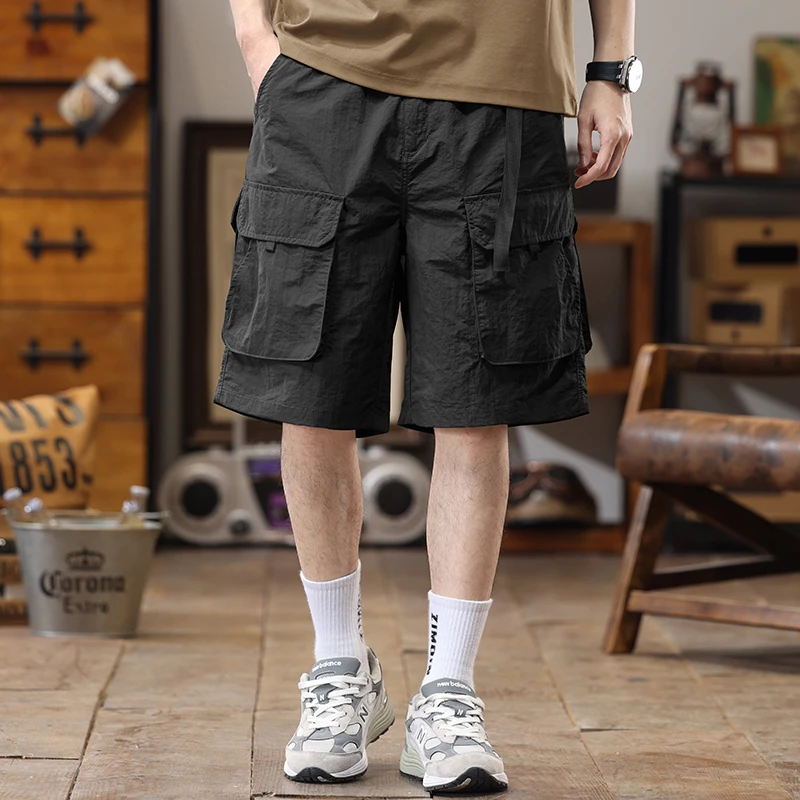 夏季美式复古宽松百搭多口袋休闲户外工装五分短裤薄款裤9074