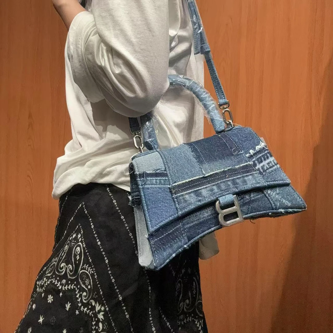 95新 Balenciaga/巴黎世家 【蕾】 80 0784 牛仔拼接沙漏单肩包