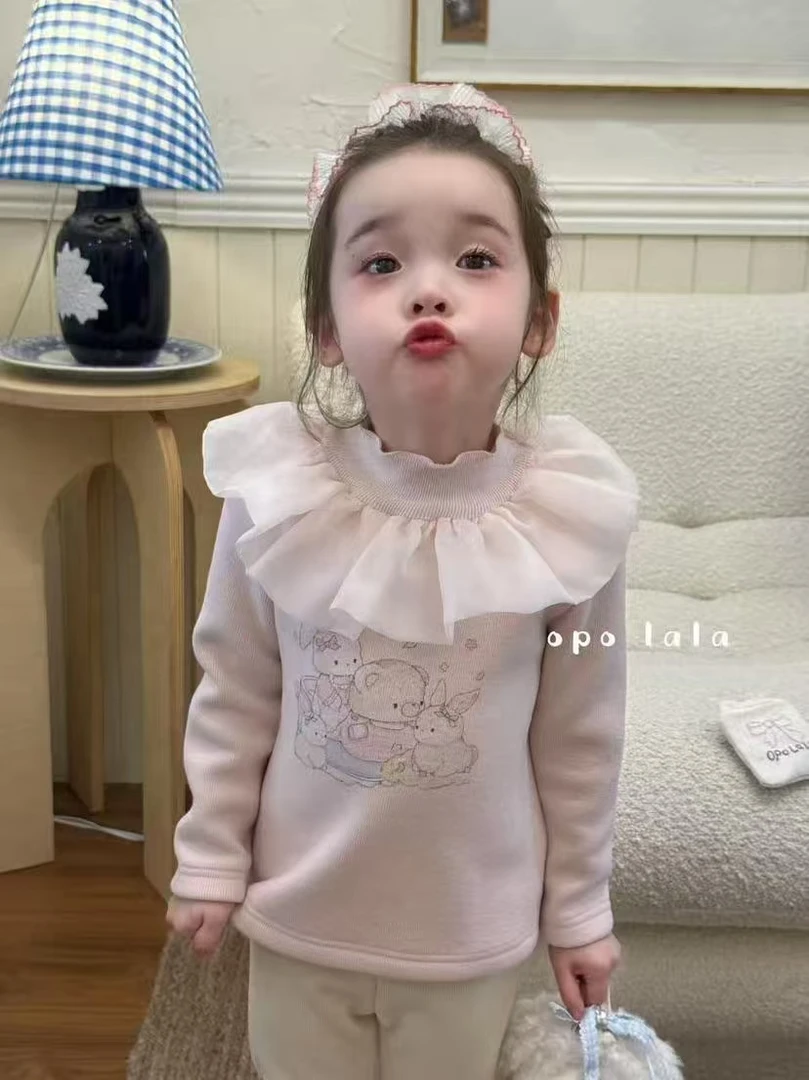 敏敏”OP小猪小兔娃娃领粉色加绒加厚打底上衣女童圆领秋冬77180