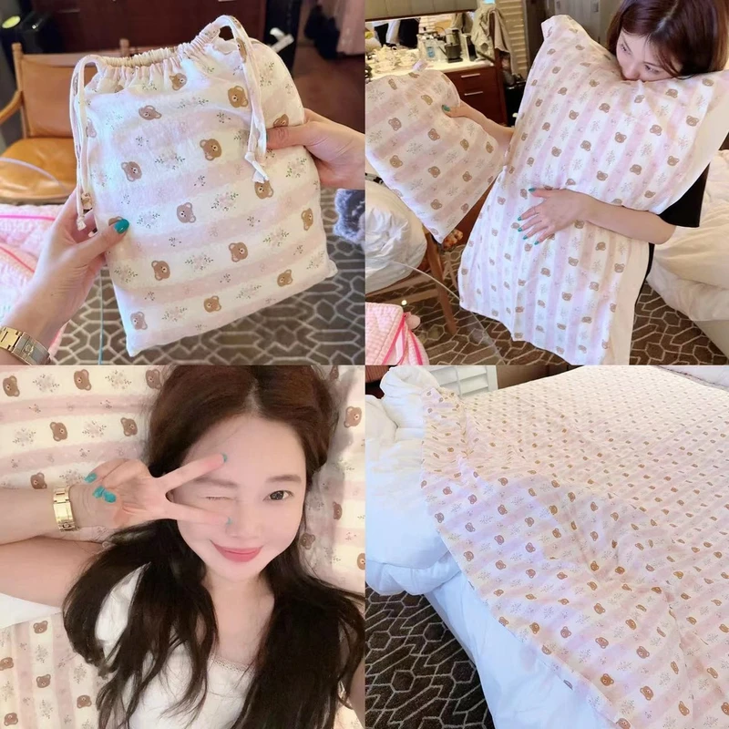 【BORAKOO】【吉莉】粉色小熊格子小号组合（床单+枕巾）