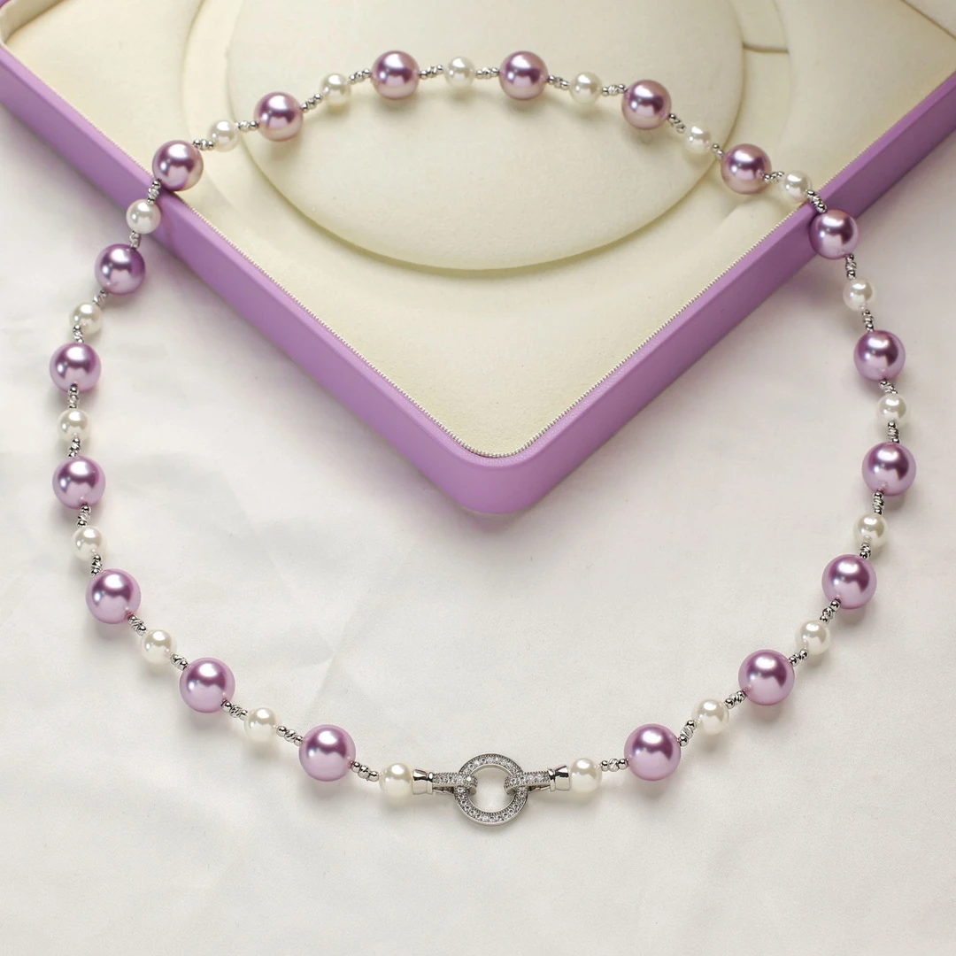 铜合金仿珍珠项链 8-12mm紫白满天星长项链60cm左右 E2-040