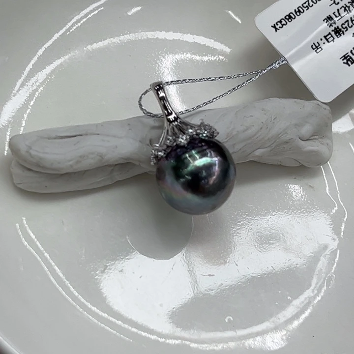 银S925镶嵌吊坠(不含链)海水珍珠12-13mm