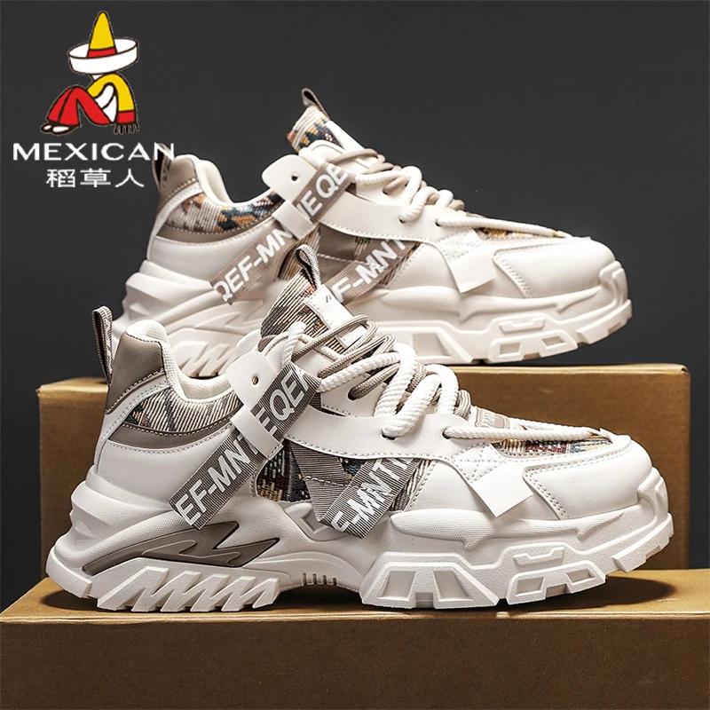 稻草人鞋子男款夏季新款2025厚底老爹鞋防滑运动学生百搭休闲潮鞋
