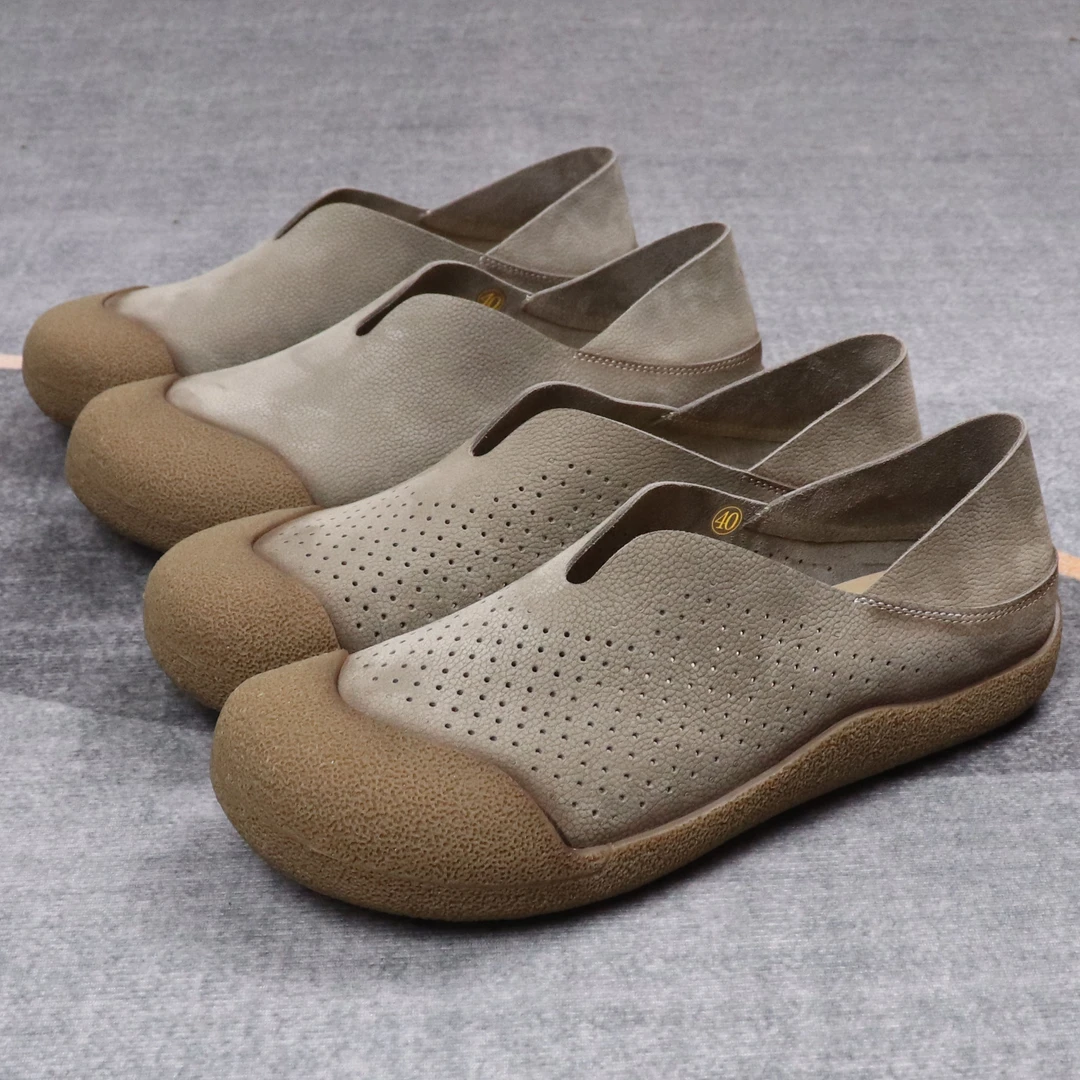 【男女同款】一脚蹬男士包头鞋头层牛皮软皮软底透气男鞋夏季真皮