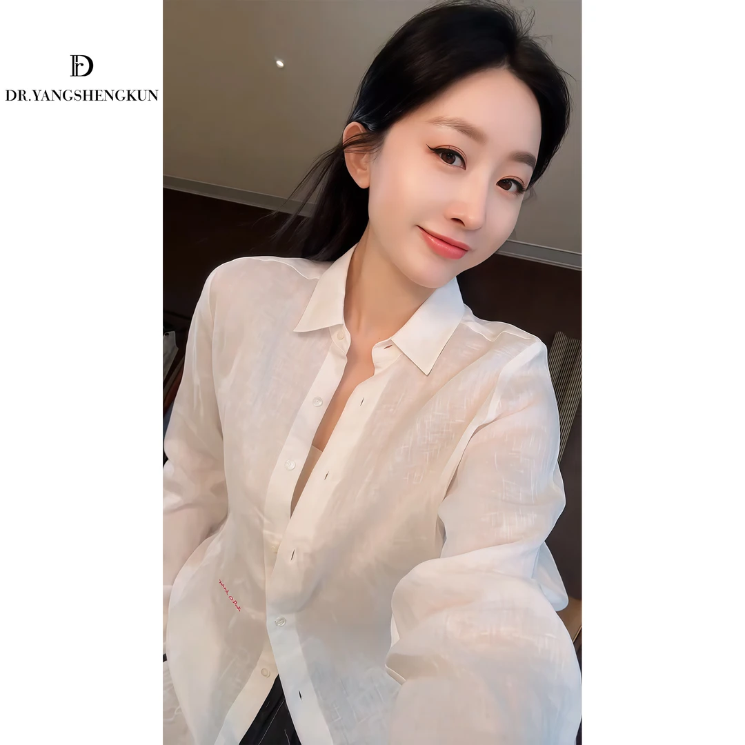 DR杨圣坤2025夏季女士新品亚麻高支品质字母刺绣长袖衬衫L2552208